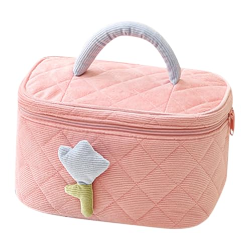 DECORNIJIA Luxuriöse Corduroy Kosmetiktasche Mädchen Make up Tasche Großes Fassungsvermögen Multifunktional für Teenager Tragbar Niedliches Design Weiche Schminktasche für Schmuck und von DECORNIJIA