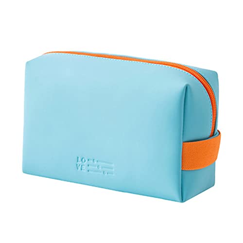 DECORNIJIA Mini Kosmetiktasche Damen PU Leicht Tragbar Make Up Organizer für Reisen Büro Alltag Stylische Mini Makeup Pouch Hellblau Praktische Aufbewahrung für Lippenstift Stifte von DECORNIJIA