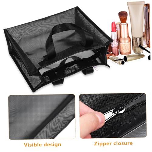 DECORNIJIA Nylon Mesh Kosmetiktasche mit Reißverschluss und Tragegriff Luftdurchlässige Make Up Tasche Damen Kompakter Reise Organizer Leicht und Geräumig für Unterwegs Schwarz von DECORNIJIA