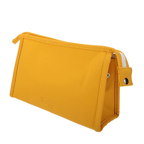 DECORNIJIA PU Make Up Tasche Klein Gelb Tragbare Kosmetiktasche für Reisen Business Kompakter Organizer für Damen Leicht zu Reinigen für Camping Gym und Alltag von DECORNIJIA