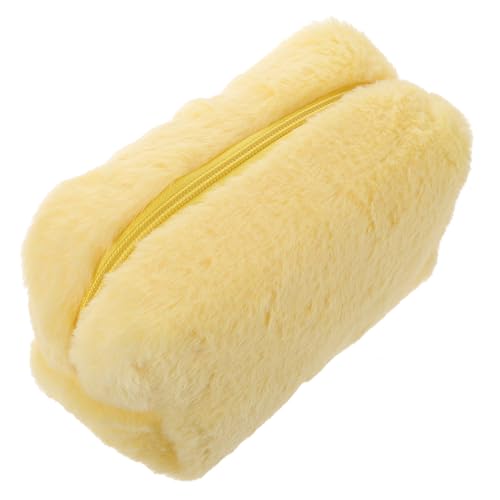 DECORNIJIA Plüsch Kosmetiktasche Makeup Bag Damen Reise Schminktasche Tragbar Leicht Pflegebeutel Gelb Handlich Langlebig und Elegant für Unterwegs von DECORNIJIA