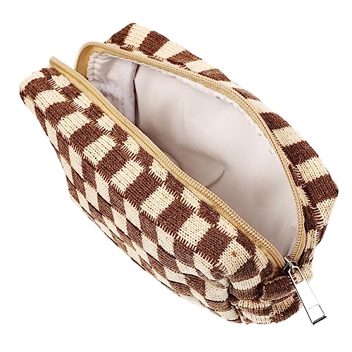 DECORNIJIA Karierte Gestrickte Kosmetiktasche Aus Wollgarn Make-up Tasche Mit Reißverschluss Reise-Make-up-Tasche Praktisch Für Langzeitgebrauch Utensilien Organizer von DECORNIJIA
