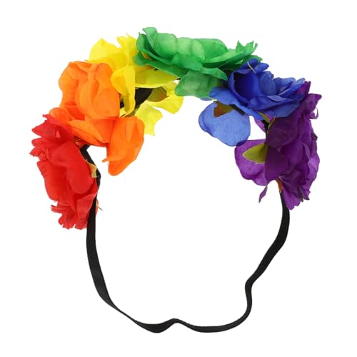DECORNIJIA Regenbogen blumenstirnband mit Elastischem Gummizug Dekoratives Haaraccessoire für Pride Month Festival und Party Simulierte Blumen Flexibler Haarkranz für Damen und Mädchen von DECORNIJIA