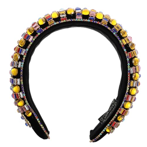 DECORNIJIA Rhinestone Haarschmuck Gepolstertes Haarband Breit Damen Modisch Elegant für Party Hochzeit Tanz Konzert Geeignet Gelb Vintage Design von DECORNIJIA