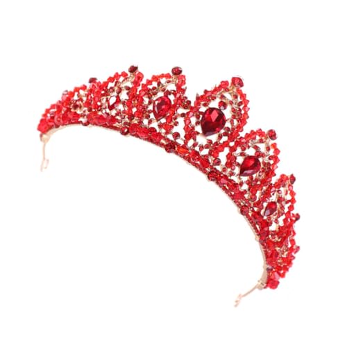 DECORNIJIA Rote Braut Tiara Krone Hochzeit Haarschmuck Damen Leichtes Design Komfortabel Tragbar Robustes Material für Festliche Anlässe und Brautkleidung von DECORNIJIA
