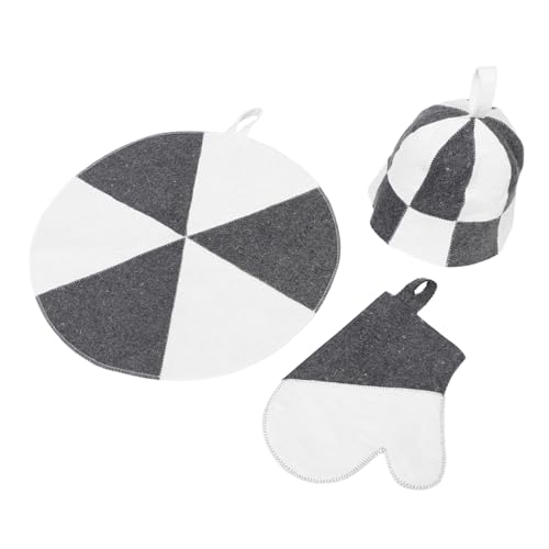 DECORNIJIA Saunahut mit Handschuhen und Matte Dickes Filzmaterial Hitzebeständig und Saugfähig Isolierend für Frauen und Mädchen Schützt Kopf im Dampfbad und Saunaumgebung von DECORNIJIA