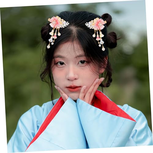 DECORNIJIA Süße Chinesische Hanfu Haarspangen mit Blumen und Tasseln Haarklammern für Mädchen Traditioneller Haarschmuck Zarte Kopfschmuck accessoires für Festliche Anlässe von DECORNIJIA