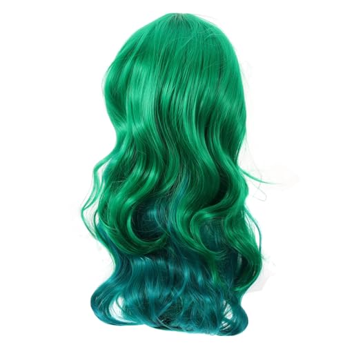 DECORNIJIA Synthetische Lange Lockige Perücke Grün Hitzebeständige Cosplay Haarmode für Frauen Atmungsaktiv und Angenehm für Alltag Party Halloween und Kostümveranstaltungen von DECORNIJIA
