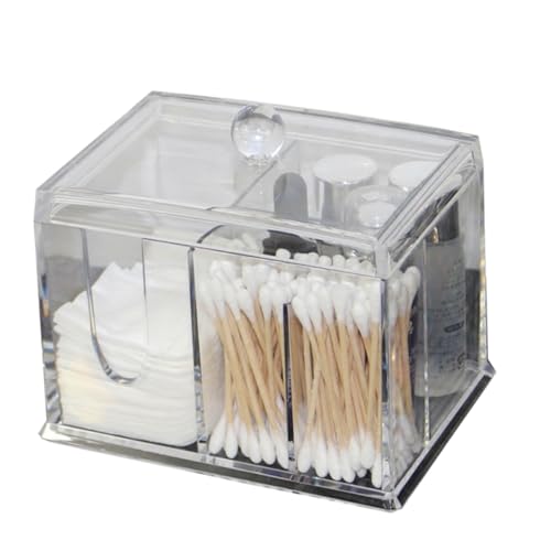 DECORNIJIA Transparente Aufbewahrungsbox für Kosmetik und Wattepads mit Deckel Kompakter Organizer für Wattestäbchen Make Up Pads und Baumwolltupfer Platzsparender Kunststoffbehälter für von DECORNIJIA