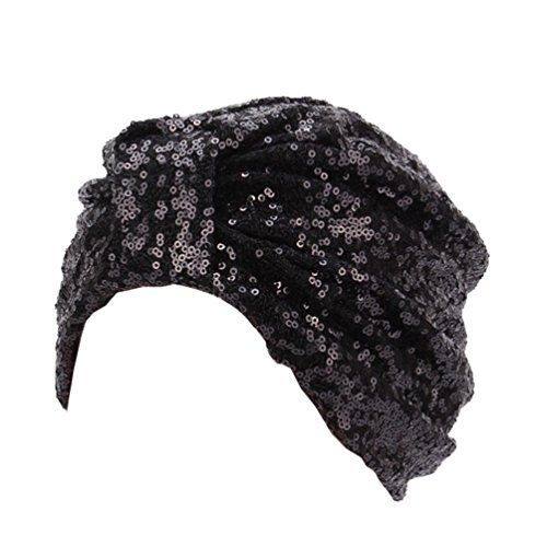 DECOU S232 Haarturban mit glitzernden Pailletten, plissiert, dehnbar, Schwarz, Einheitsgröße von DECOU