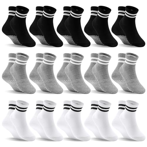 DECOVCI Stoppersocken Kinder 15 Paar, ABS Rutschfeste Kleinkinder Socken für 1-3 Jahre Jungen Mädchen Sneaker Antirutsch Krabbelsocken Anti Rutsch Socken(1-3 Jahre, 5Schwarz+5Weiß+5Hellgrau) von DECOVICI