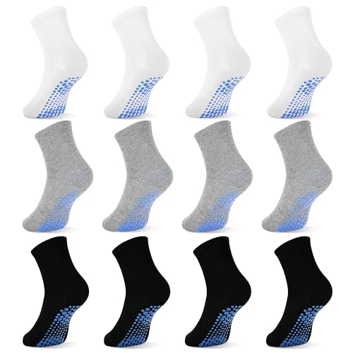 DECOVICI Kinder Stoppersocken, ABS Rutschfeste Jungen und Mädchen Kindersocken Antirutsch Baby Kleinkinder Socken für 1-7 Jahre 12 Paar(03schwarz+hellgrau+weiß,5-7Years) von DECOVICI