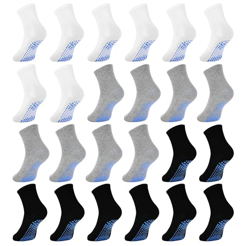 DECOVICI Kinder Stoppersocken, ABS Rutschfeste Jungen und Mädchen Kindersocken Antirutsch Baby Kleinkinder Socken für 1-7 Jahre 24 Paar(06schwarz+hellgrau+weiß,5-7Years) von DECOVICI