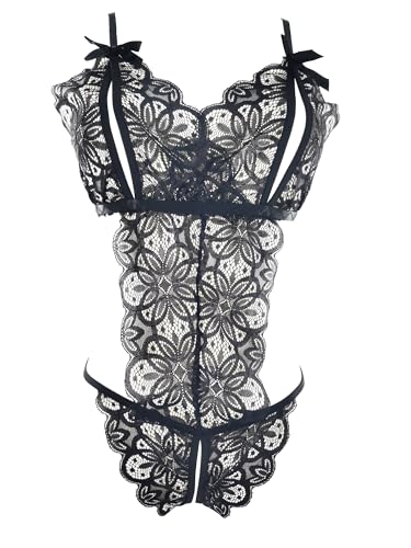 DEDLSEME Damen Dessous Sexy Spitze Unterwäsche Unten öffnen Bodysuit Nachtwäsche,S M von DEDLSEME