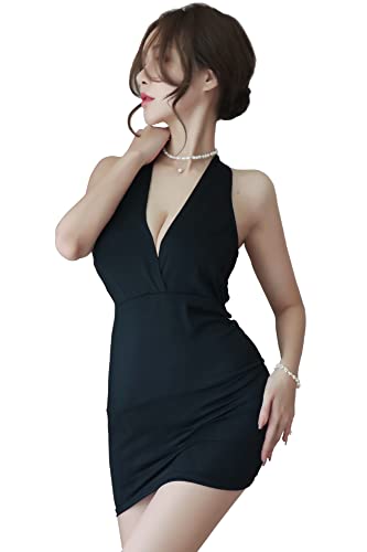 DEDLSEME Damenkleid Tiefer V-Ausschnitt Figurbetont Mini Rückenlos Schwarz von DEDLSEME