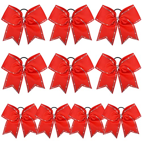 DEEKA 10 PCS 8" Rhinestones Large Cheer Hair Bows Glitter Cheer Ponytail Holder Handmade for Teen Girls Softball Cheerleader Sports -Red von DEEKA