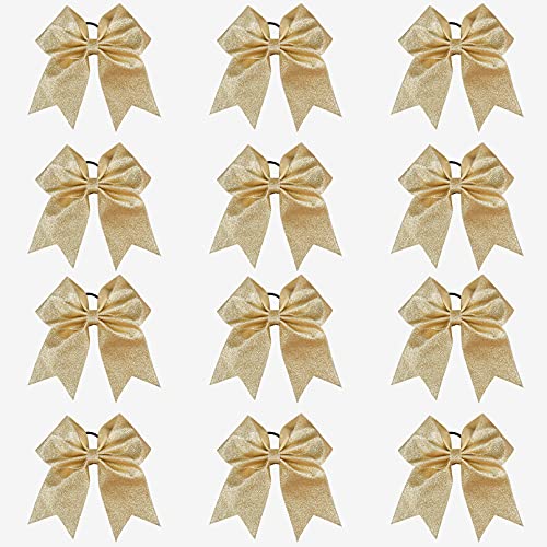 DEEKA 12 PCS 7" Large Glitter Cheer Bows Shiny Cheer Hair Bows Ponytail Holder Handmade for Cheerleader Girls Softball Sports -Gold von DEEKA
