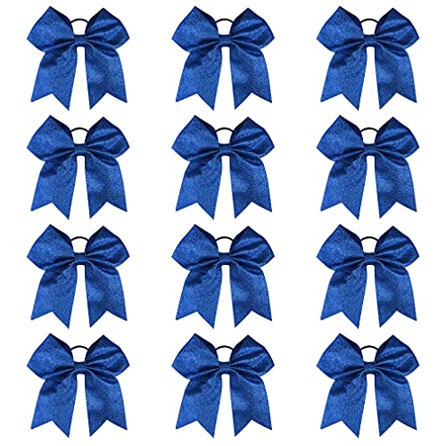 DEEKA 12 PCS 7" Large Glitter Cheer Bows Shiny Cheer Hair Bows Ponytail Holder Handmade for Cheerleader Girls Softball Sports -Royal Blue von DEEKA