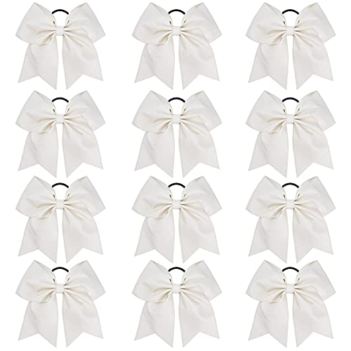 DEEKA 12 PCS 7" Large Glitter Cheer Bows Shiny Cheer Hair Bows Ponytail Holder Handmade for Cheerleader Girls Softball Sports -White von DEEKA