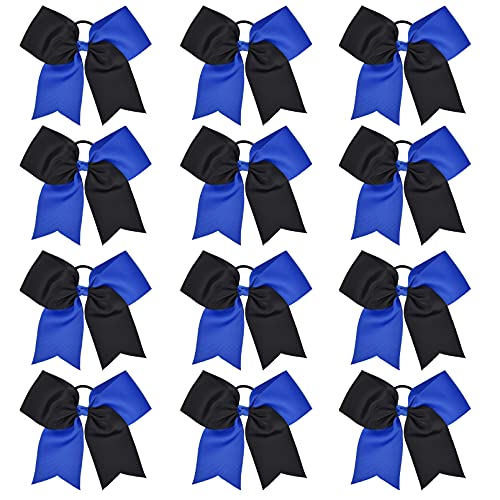 DEEKA 12PCS 8" Two Toned Large Cheer Hair Bows Ponytail Holder Handmade for Teen Girls Softball Cheerleader Sports -Royal Blue/Black von DEEKA