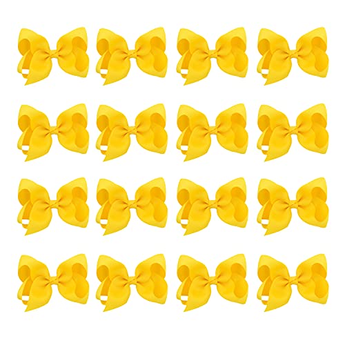 DEEKA 16 Stück 10,2 cm handgefertigte Haarschleife Ripsband einfarbige Haarschleife Krokodilklemmen Haarschmuck für kleine Teenager, Kleinkinder, Mädchen, Gelb von DEEKA