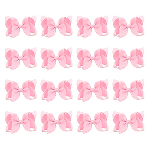 DEEKA 16 Stück 10,2 cm handgefertigte Haarschleife Ripsband einfarbige Haarschleife Krokodilklemmen Haarschmuck für kleine Teenager, Kleinkinder, Mädchen, Rosa von DEEKA