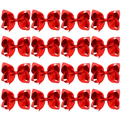 DEEKA 16 Stück 10,2 cm handgefertigte Haarschleife Ripsband einfarbige Haarschleife Krokodilklemmen Haarschmuck für kleine Teenager, Kleinkinder, Mädchen, Rot von DEEKA