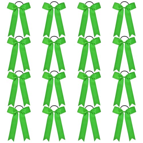 DEEKA 16 Stück Collegiate Style Cheer Bows Long Tail Skinny Cheer Bow Pferdeschwanzhalter Handgefertigte Schleifen für Mädchen Teenager Softball Cheerleader Sport Klassisch Grün von DEEKA