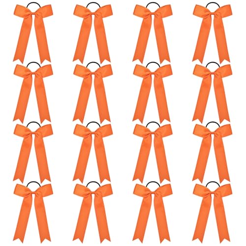 DEEKA 16 Stück Collegiate Style Cheer Bows Long Tail Skinny Cheer Bow Pferdeschwanzhalter Handgefertigte Schleifen für Mädchen Teenager Softball Cheerleader Sport - Orange von DEEKA