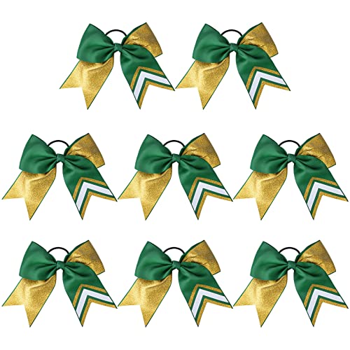 DEEKA 8PCS 8" Two Toned Large Glitter Cheer Bows Shiny Cheer Hair Bows Ponytail Holder Handmade for Cheerleader Girls Softball Sports -g Gold/Green von DEEKA