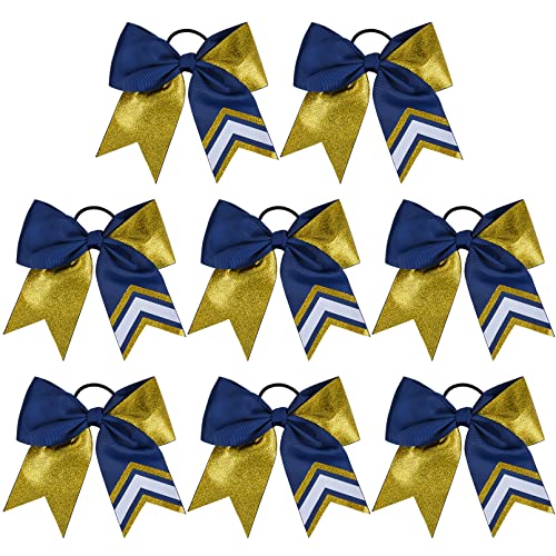 DEEKA 8PCS 8" Two Toned Large Glitter Cheer Bows Shiny Cheer Hair Bows Ponytail Holder Handmade for Cheerleader Girls Softball Sports -g Gold/Navy von DEEKA