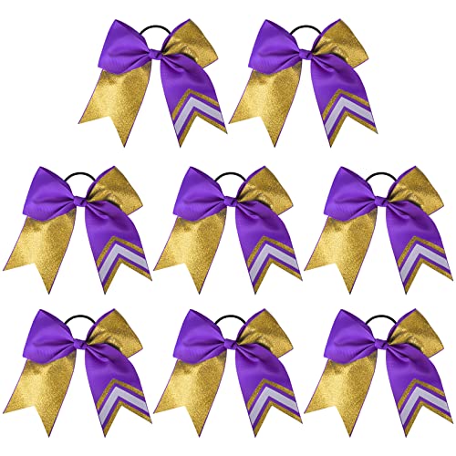 DEEKA 8PCS 8" Two Toned Large Glitter Cheer Bows Shiny Cheer Hair Bows Ponytail Holder Handmade for Cheerleader Girls Softball Sports -g Gold/Purple von DEEKA
