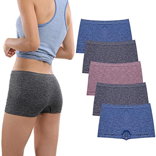 DEEP TOUCH Damen Boyshort Unterwäsche Nahtlose Boxer Panties Atmungsaktiv Stretch Boxershorts für Damen 5er Pack, 2 Schwarz, 2 Blau, leichter Kaffee, XL von DEEP TOUCH