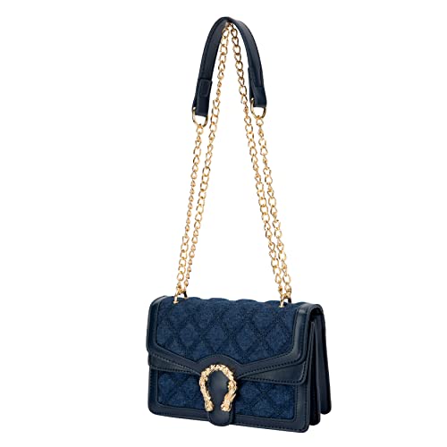 Crossbody-Schultertasche für Damen – Schlange bedrucktes Leder Messenger Bag Kettenriemen Clutch kleine quadratische Umhängetasche Geldbörse, Mini, D-blau von DEEPMEOW