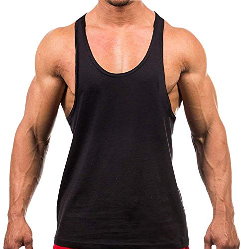 Herren Stringer Gym Tank Top Shirt Print Baumwolle Bodybuilding Sport Weste, Schwarz , XL von DEERMEI