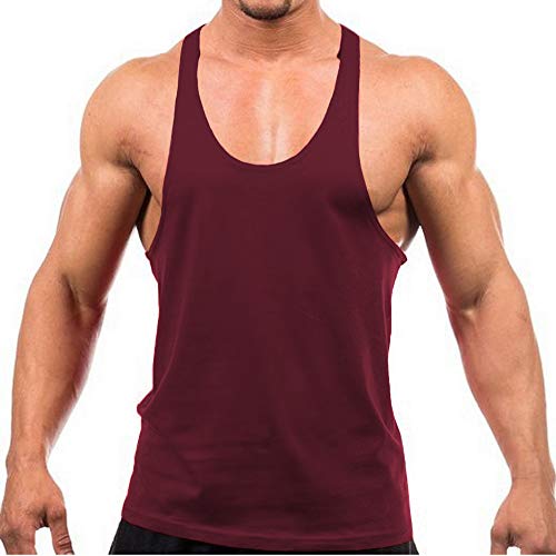 Herren Stringer Gym Tank Top Shirt Print Baumwolle Bodybuilding Sport Weste, burgunderfarben, L von DEERMEI