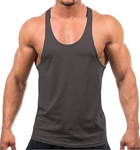 Herren Stringer Gym Tank Top Shirt Print Baumwolle Bodybuilding Sport Weste, dunkelgrau, L von DEERMEI