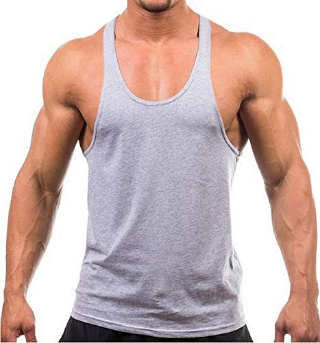 Herren Stringer Gym Tank Top Shirt Print Baumwolle Bodybuilding Sport Weste, grau, L von DEERMEI