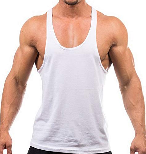 Herren Stringer Gym Tank Top Shirt Print Baumwolle Bodybuilding Sport Weste, weiß, S von DEERMEI