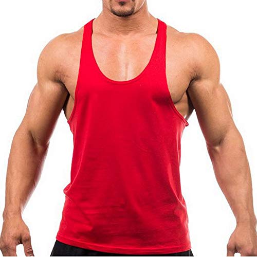 Herren Stringer Gym Tank Top Shirt Print Baumwolle Bodybuilding Sport Weste, rot, L von DEERMEI