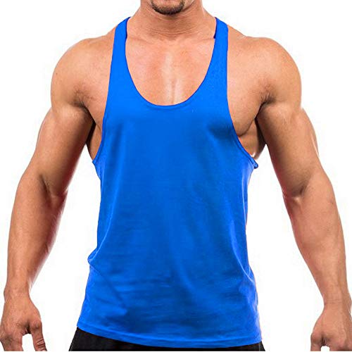 Herren Stringer Gym Tank Top Shirt Print Baumwolle Bodybuilding Sport Weste Gr. M, blau von DEERMEI