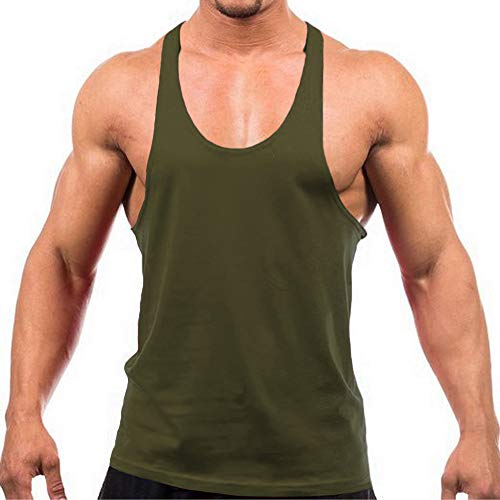 Herren Stringer Gym Tank Top Shirt Print Baumwolle Bodybuilding Sport Weste, armee-grün, XL von DEERMEI