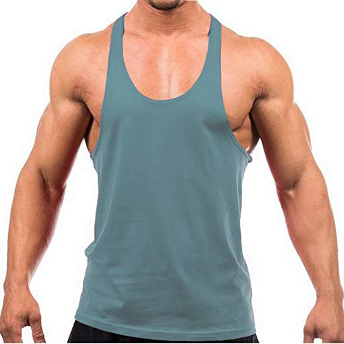 Herren Stringer Gym Tank Top Shirt Print Baumwolle Bodybuilding Sport Weste Gr. XL, Tiffany Blue von DEERMEI