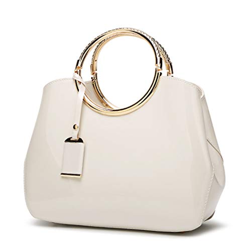 DEERWORD Damen Taschen Handtasche Frauen Elegant Tasche Henkeltasche Vintage PU-Leder 5376 1-teilig set Nicht-Gerade Weiss von DEERWORD