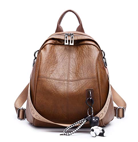 DEERWORD Damen Rucksack Taschen Frauen Elegant Tasche Stadtrucksack Rucksackhandtasche Vintage PU-Leder 3228 1-teilig set Braun V1 von DEERWORD