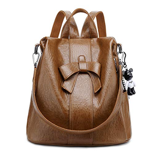 DEERWORD Damen Rucksack Taschen Frauen Elegant Tasche Stadtrucksack Rucksackhandtasche Vintage PU-Leder 6557 1-teilig set Braun V1 von DEERWORD