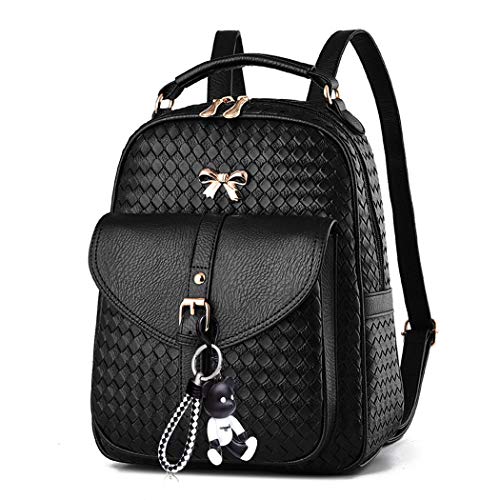 DEERWORD Damen Rucksack Taschen Frauen Elegant Tasche Stadtrucksack Rucksackhandtasche Vintage PU-Leder 5255 1-teilig set Schwarz V1 von DEERWORD