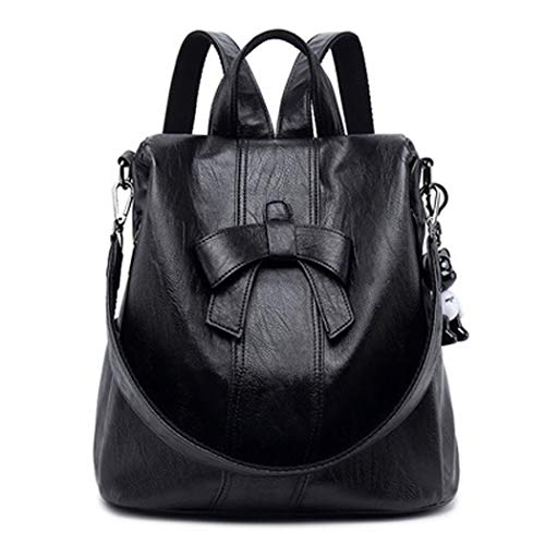 DEERWORD Damen Rucksack Taschen Frauen Elegant Tasche Stadtrucksack Rucksackhandtasche Vintage PU-Leder 6557 1-teilig set Schwarz V5 von DEERWORD