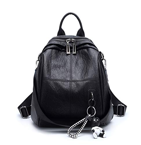 DEERWORD Damen Rucksack Taschen Frauen Elegant Tasche Stadtrucksack Rucksackhandtasche Vintage PU-Leder 3228 1-teilig set Schwarz V2 von DEERWORD