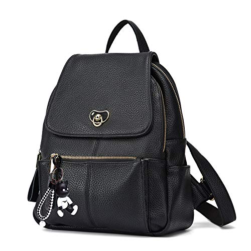 DEERWORD Damen Rucksack Taschen Frauen Elegant Tasche Stadtrucksack Rucksackhandtasche Vintage PU-Leder 3005 1-teilig set Schwarz V1 von DEERWORD